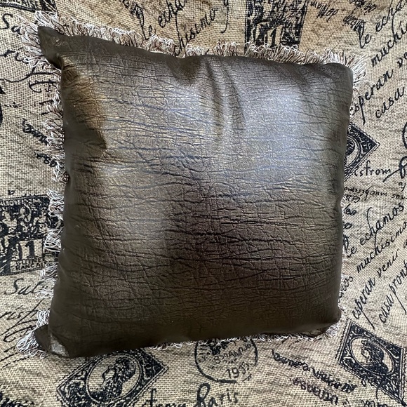 Faux Leather Textured Distressed Pillow - Picture 4 of 9